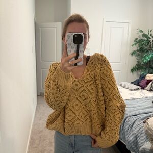 Cozy Mustard Sweater POL Chunky Knit Oversized Sweater
